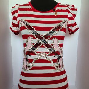 New Crystal Striped Embellished T-Shirt